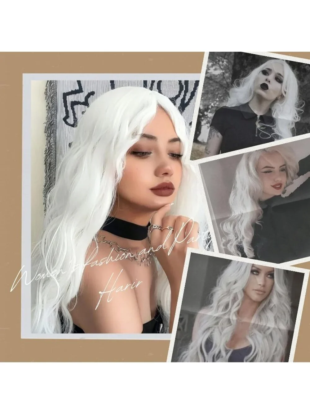Women's White 26 Inch Charming Middle Part Heat Resistant Fiber Wigs
